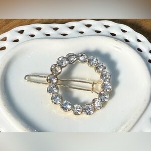 vintage barrette, clear crystal rhinestones, large oval